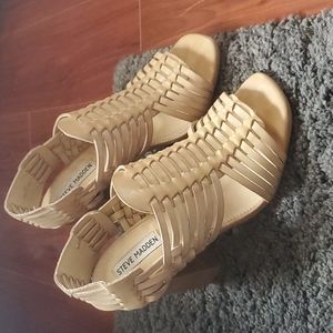 Steve Madden Sutton Leather Sandal Creme/Tan Size 8 Medium